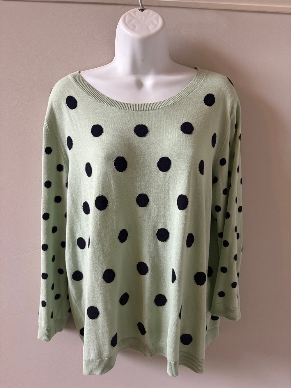 Talbots Light Green Polka Dot Women's Lightweight Sweater, Large